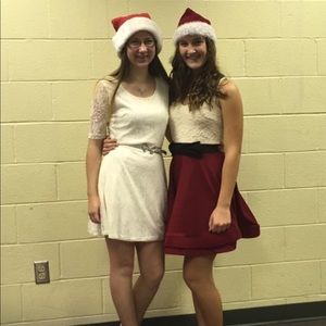 Red and white mini dress